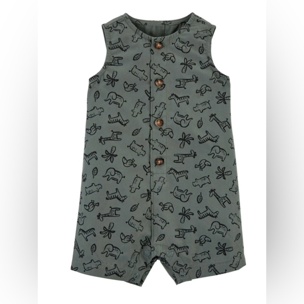 Carter's Green Safari Jersey Romper | 3M